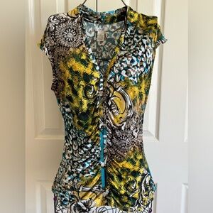 Cache Y2K rushed top women’s multicolor animal print baroque stretch blouse. M